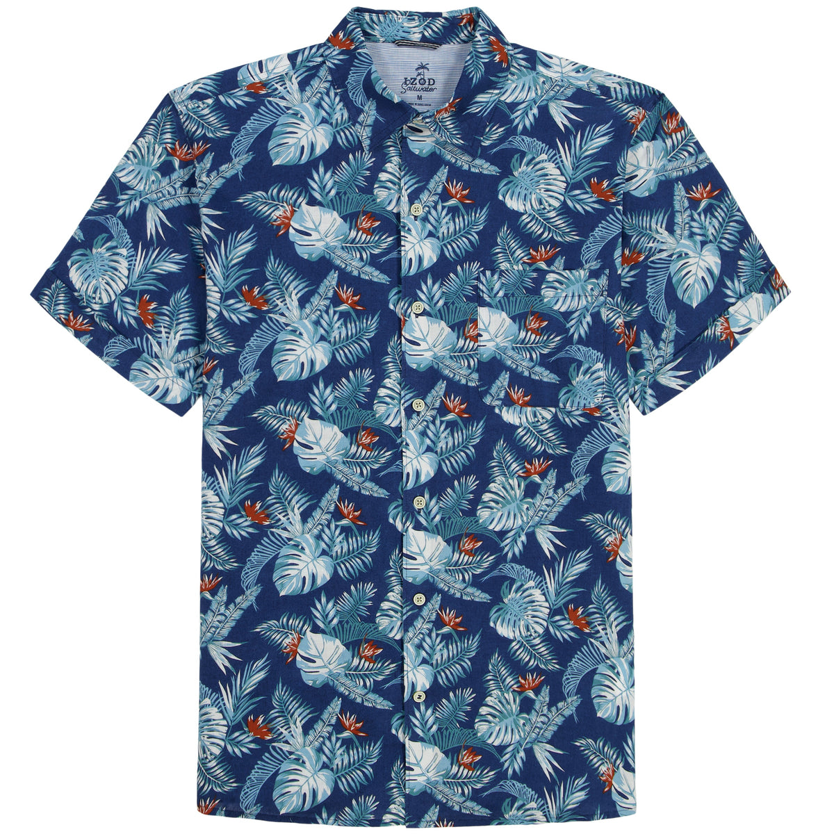 Izod DOCKSIDE CHAMBRAY SHORT SLEEVE PRINTED BUTTON DOWN SHIRT - SARGASSO SE