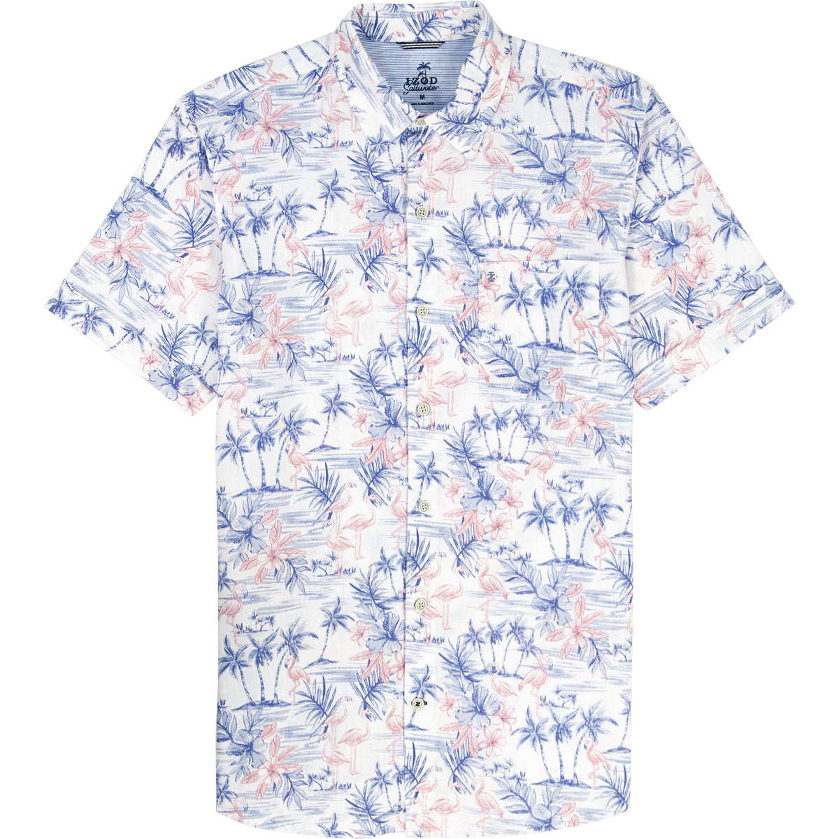 Izod DOCKSIDE CHAMBRAY S/S PRINTED BUTTON-DOWN SHIRT - BRIGHT WHITE