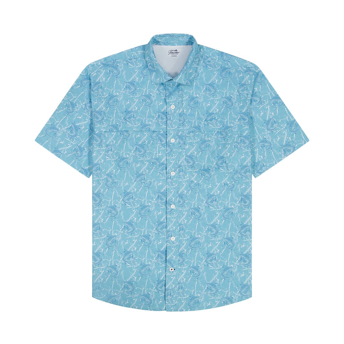 Izod SUNSHIELD PERFORMANCE S/S PRINTED BUTTON-DOWN SHIRT - MILKY BLUE