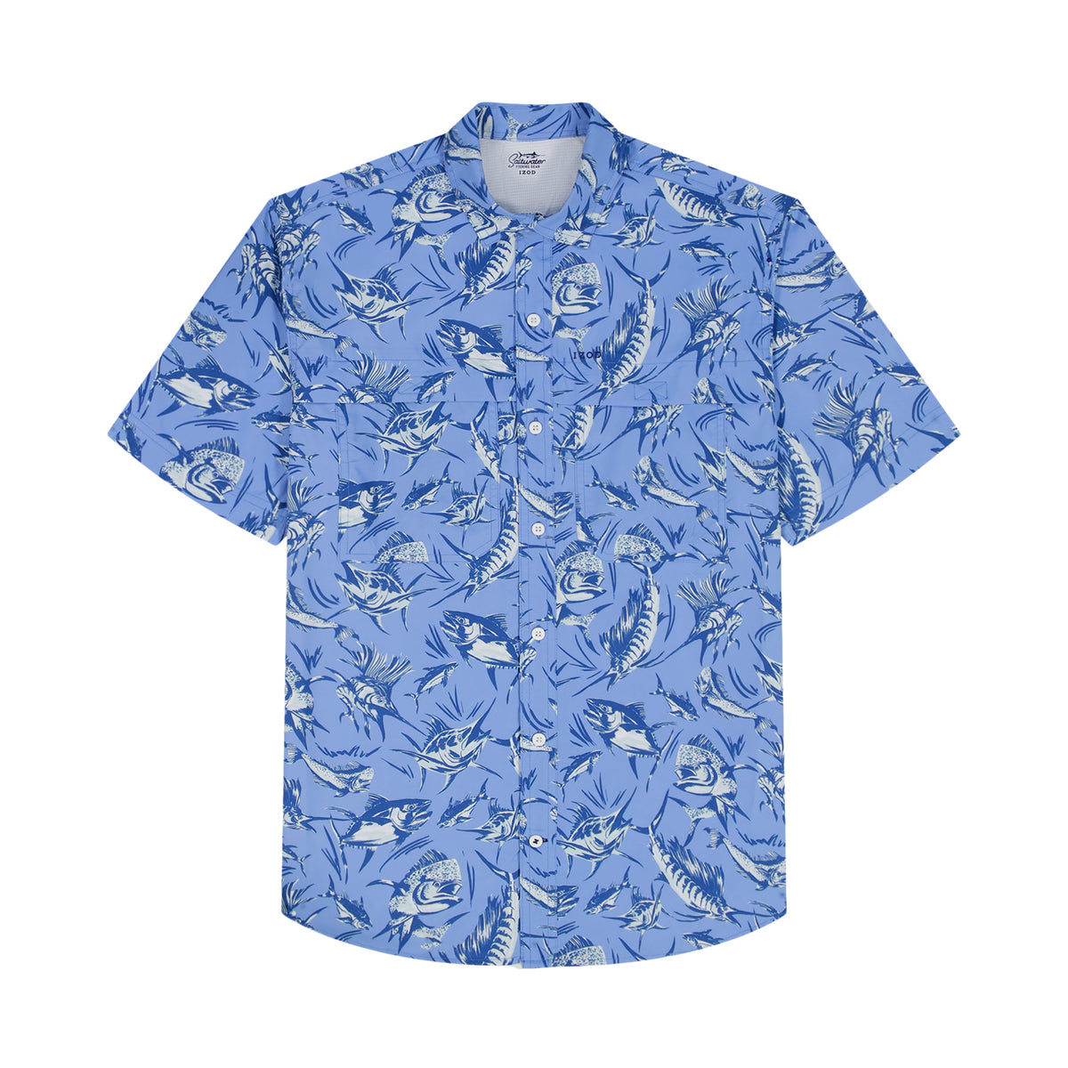 Izod SUNSHIELD PERFORMANCE S/S PRINTED BUTTON-DOWN SHIRT - CORNFLOWER BLUE