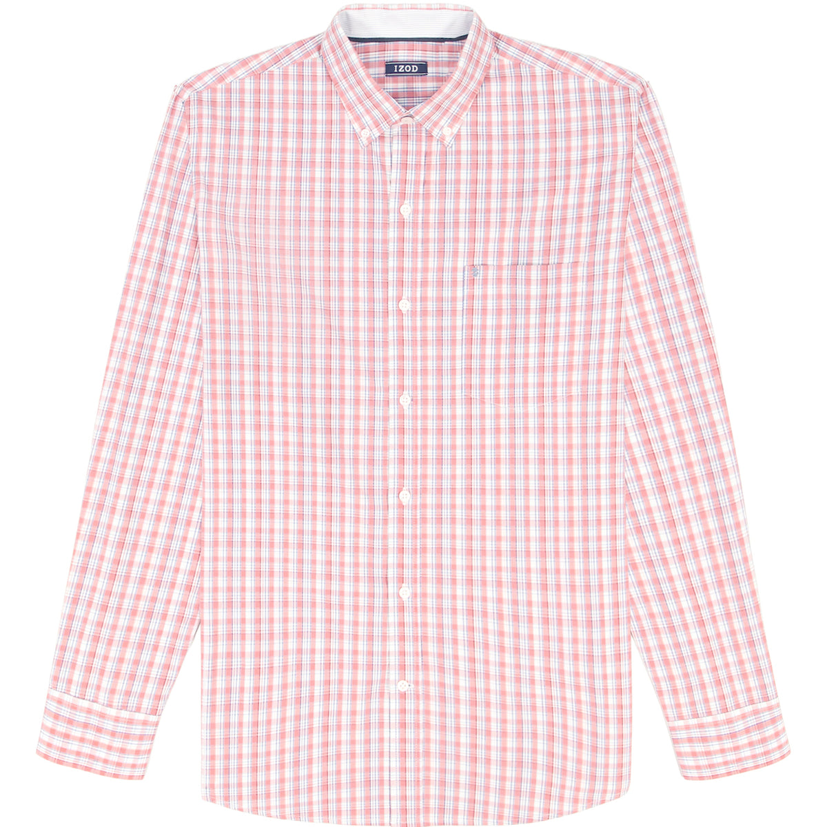 Izod Performance Comfort L/S Plaid Shirt - Coral Rose