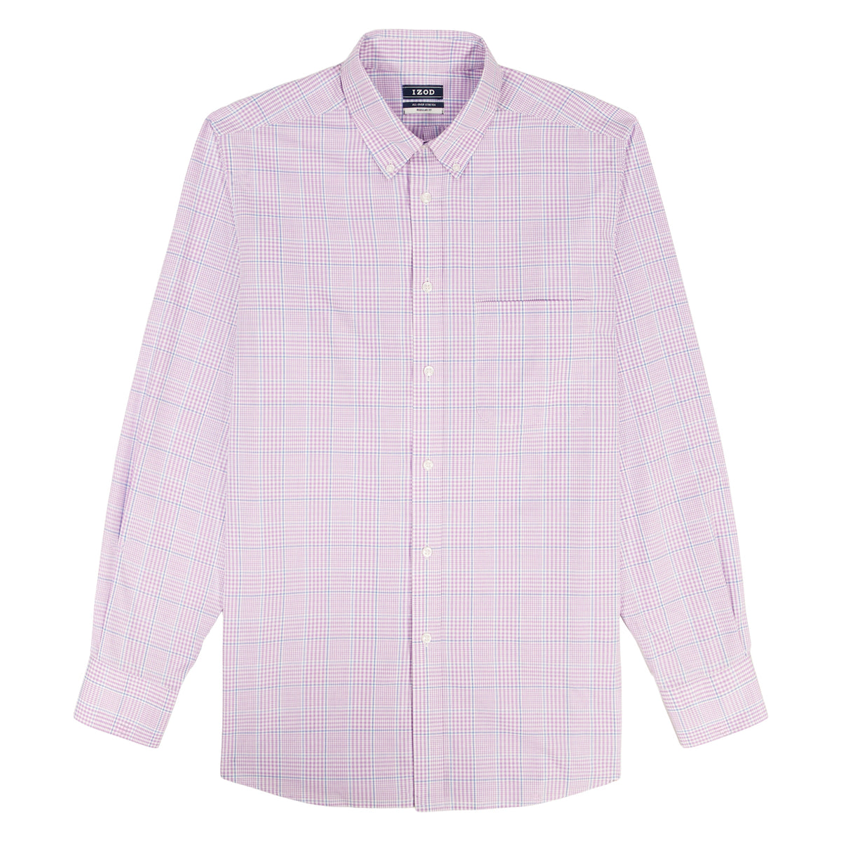 Izod BIG & TALL ALL-OVER STRETCH L/S PLAID BUTTON-DOWN DRESS SHIRT - SHEER