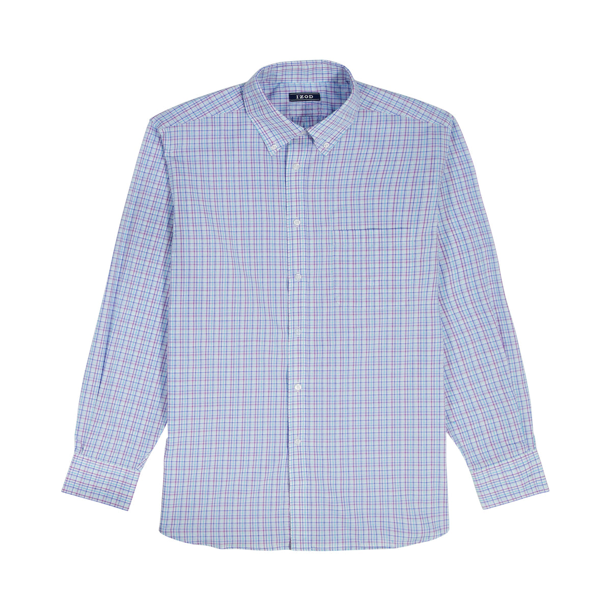 Izod BIG & TALL ALL-OVER STRETCH L/S PLAID BUTTON-DOWN DRESS SHIRT - ULTRAM