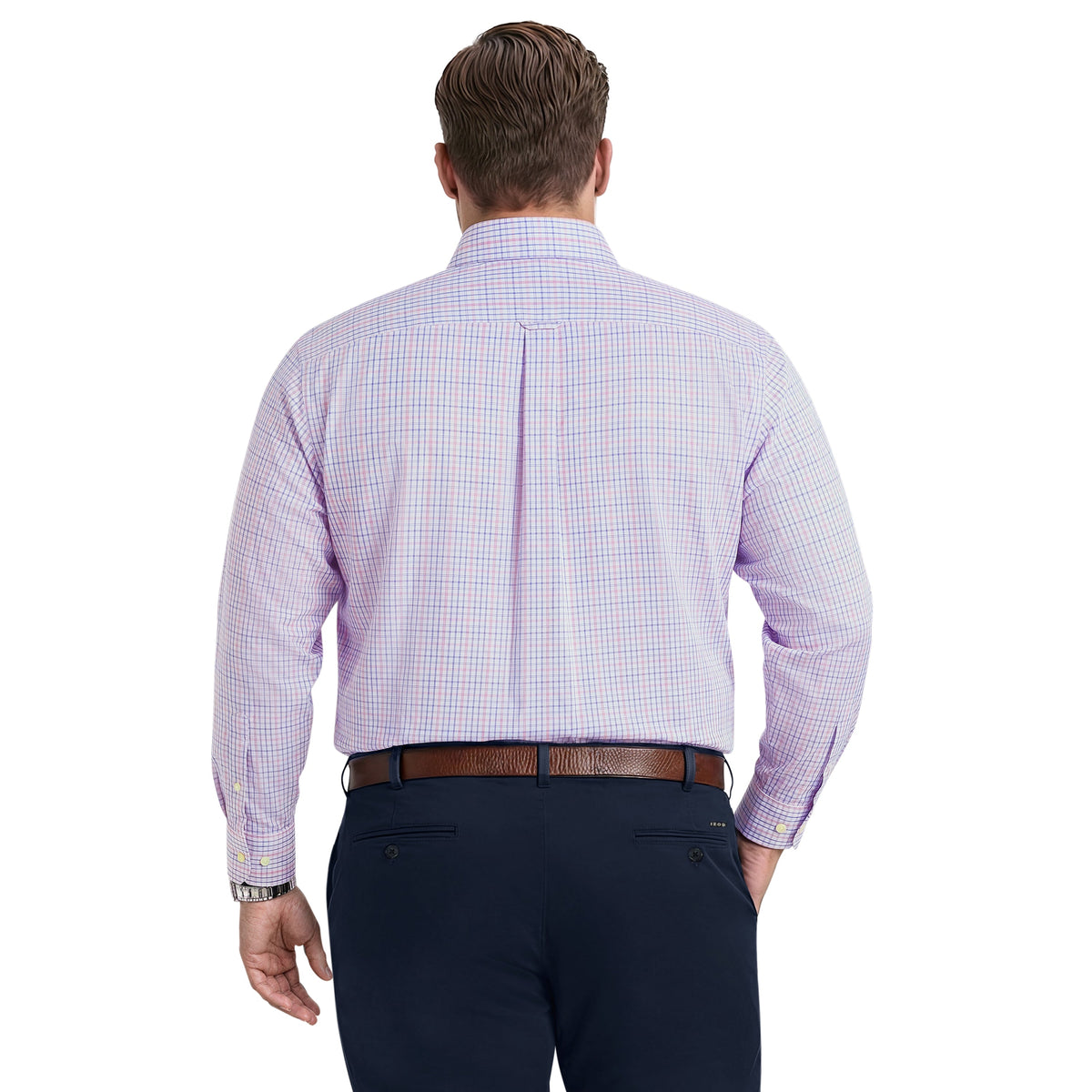 Izod BIG & TALL ALL-OVER STRETCH L/S PLAID BUTTON-DOWN DRESS SHIRT - CONE F