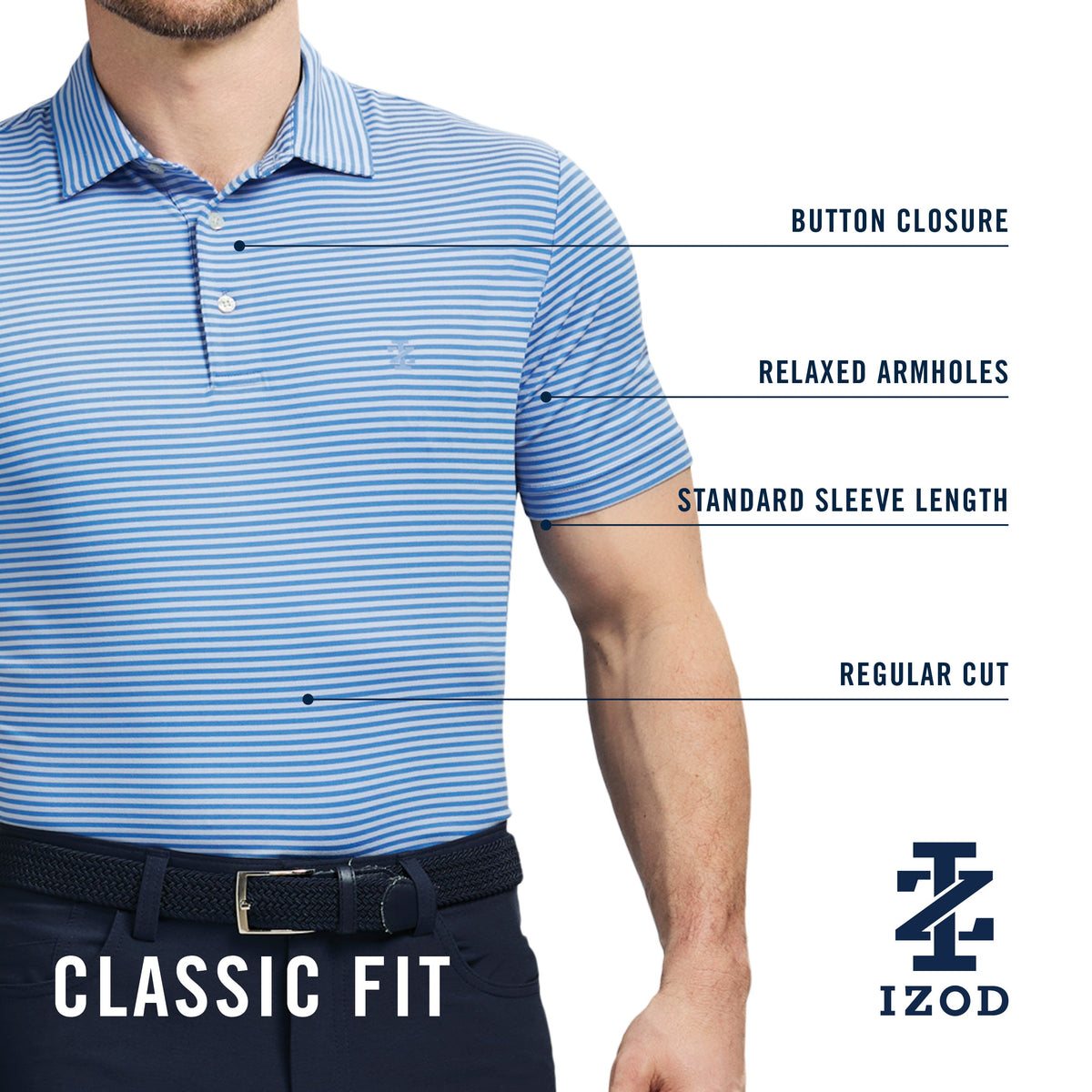 Izod Golf Swingflex Elite Stripe Polo - Moonlight Blue