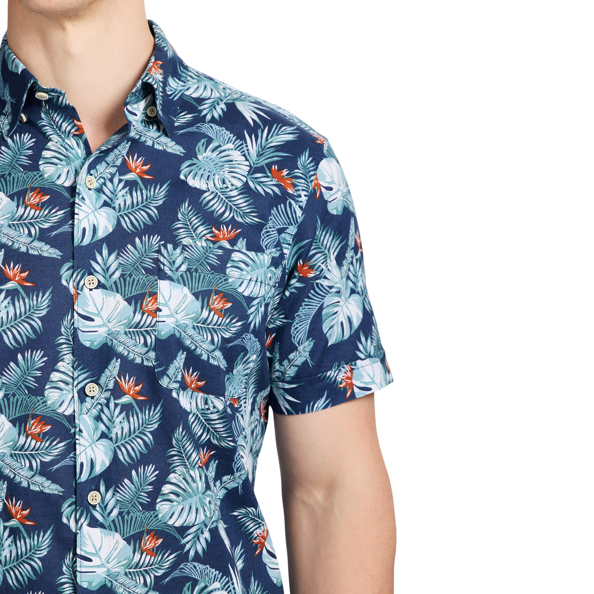 Izod DOCKSIDE CHAMBRAY SHORT SLEEVE PRINTED BUTTON DOWN SHIRT - SARGASSO SE
