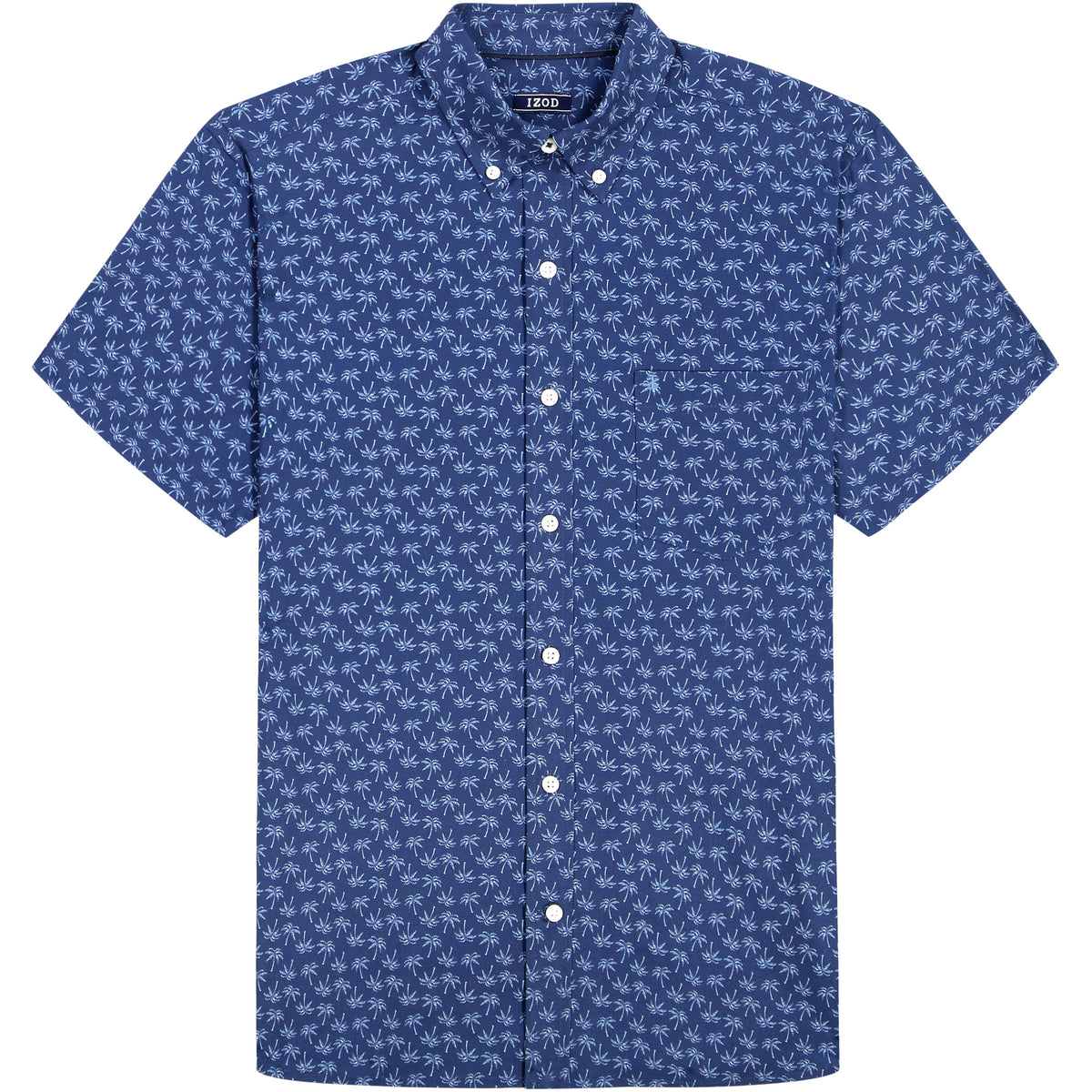 Izod BREEZE SHORT SLEEVE PRINTED BUTTON DOWN SHIRT - MEDIEVAL BLUE