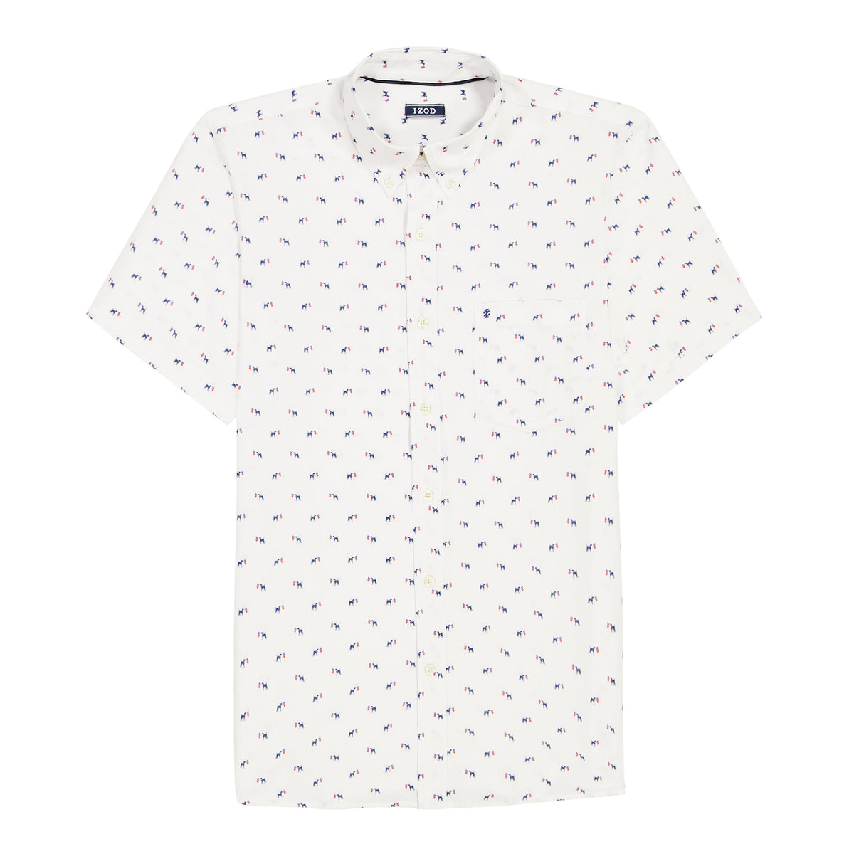 Izod BREEZE SHORT SLEEVE PRINTED BUTTON DOWN SHIRT - BRIGHT WHITE