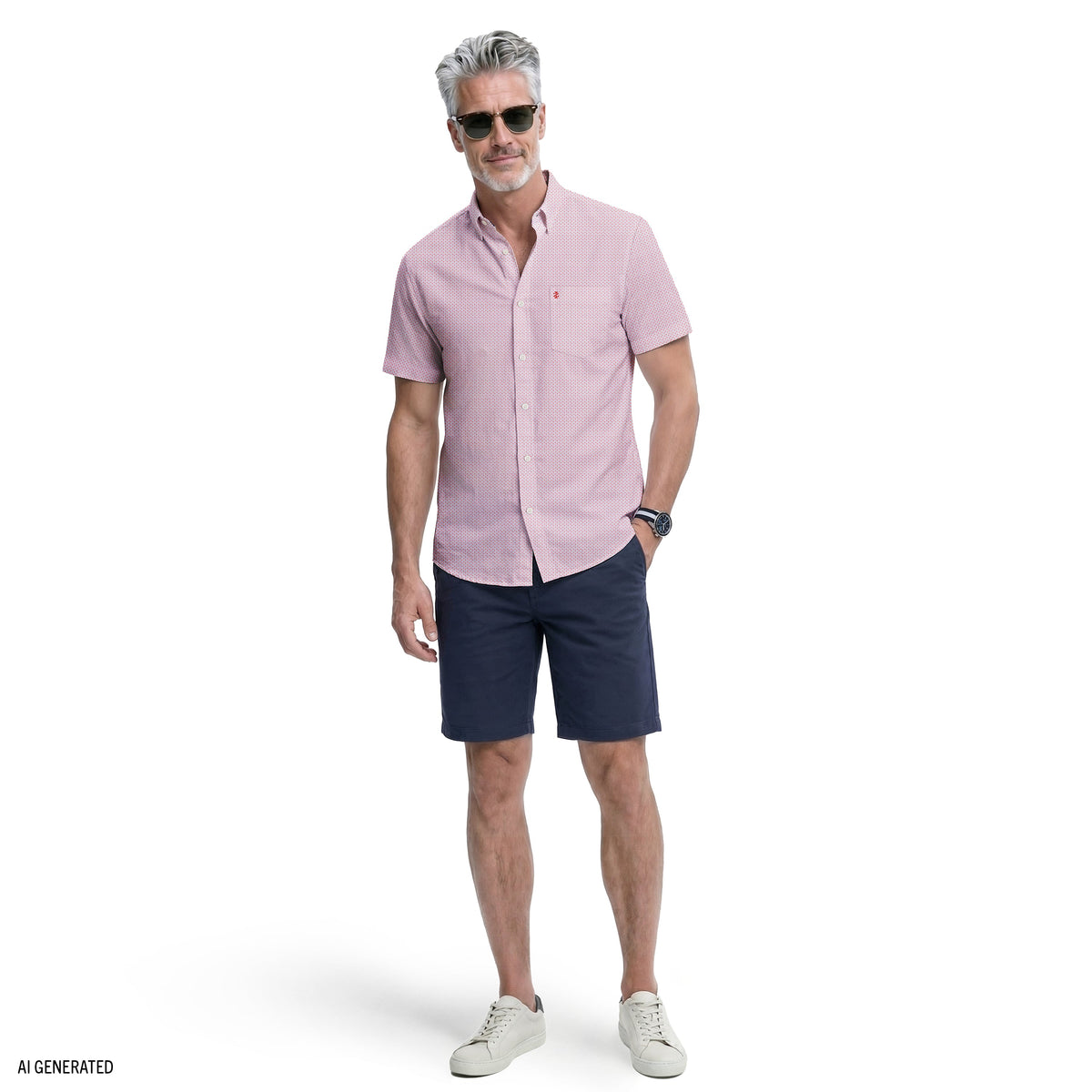 Izod BREEZE S/S PRINTED BUTTON-DOWN SHIRT - PINK LEMONADE