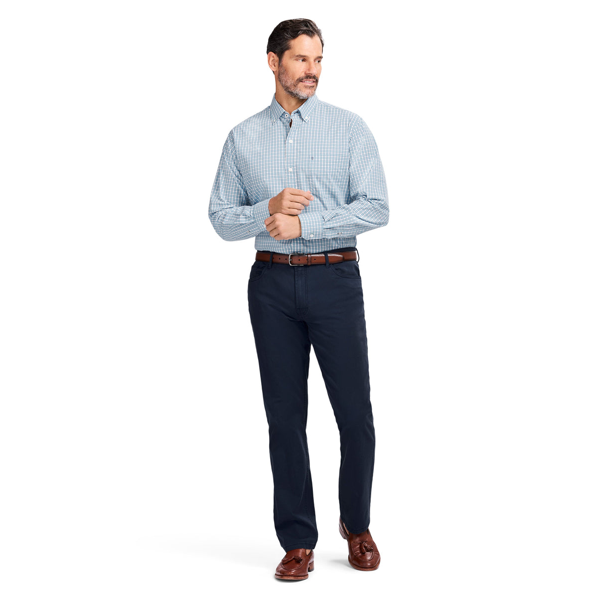 Izod PERFORMANCE COMFORT L/S BUTTON-DOWN SHIRT - MILKY BLUE