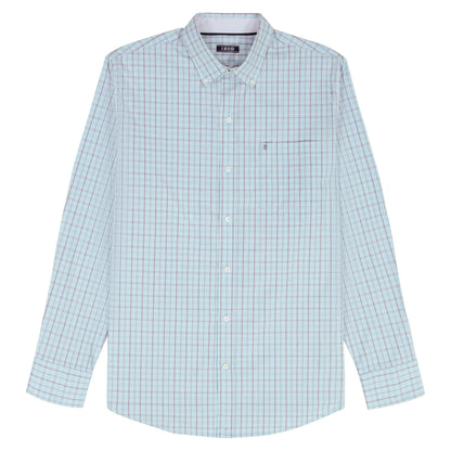 Izod PERFORMANCE COMFORT L/S PLAID BUTTON-DOWN SHIRT - TANAGER TURQUOISE
