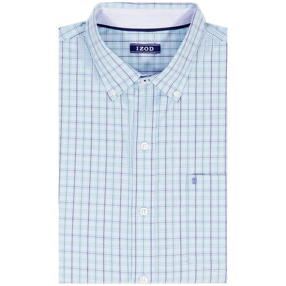 Izod PERFORMANCE COMFORT L/S PLAID BUTTON-DOWN SHIRT - TANAGER TURQUOISE