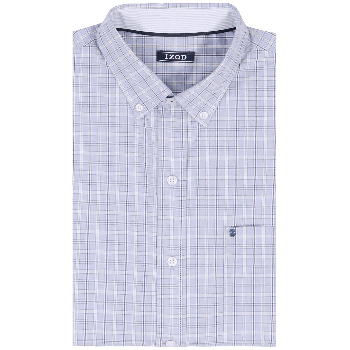 Izod PERFORMANCE COMFORT L/S PLAID BUTTON-DOWN SHIRT - CHAMBRAY BLUE