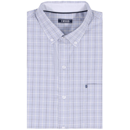Izod PERFORMANCE COMFORT L/S PLAID BUTTON-DOWN SHIRT - CHAMBRAY BLUE