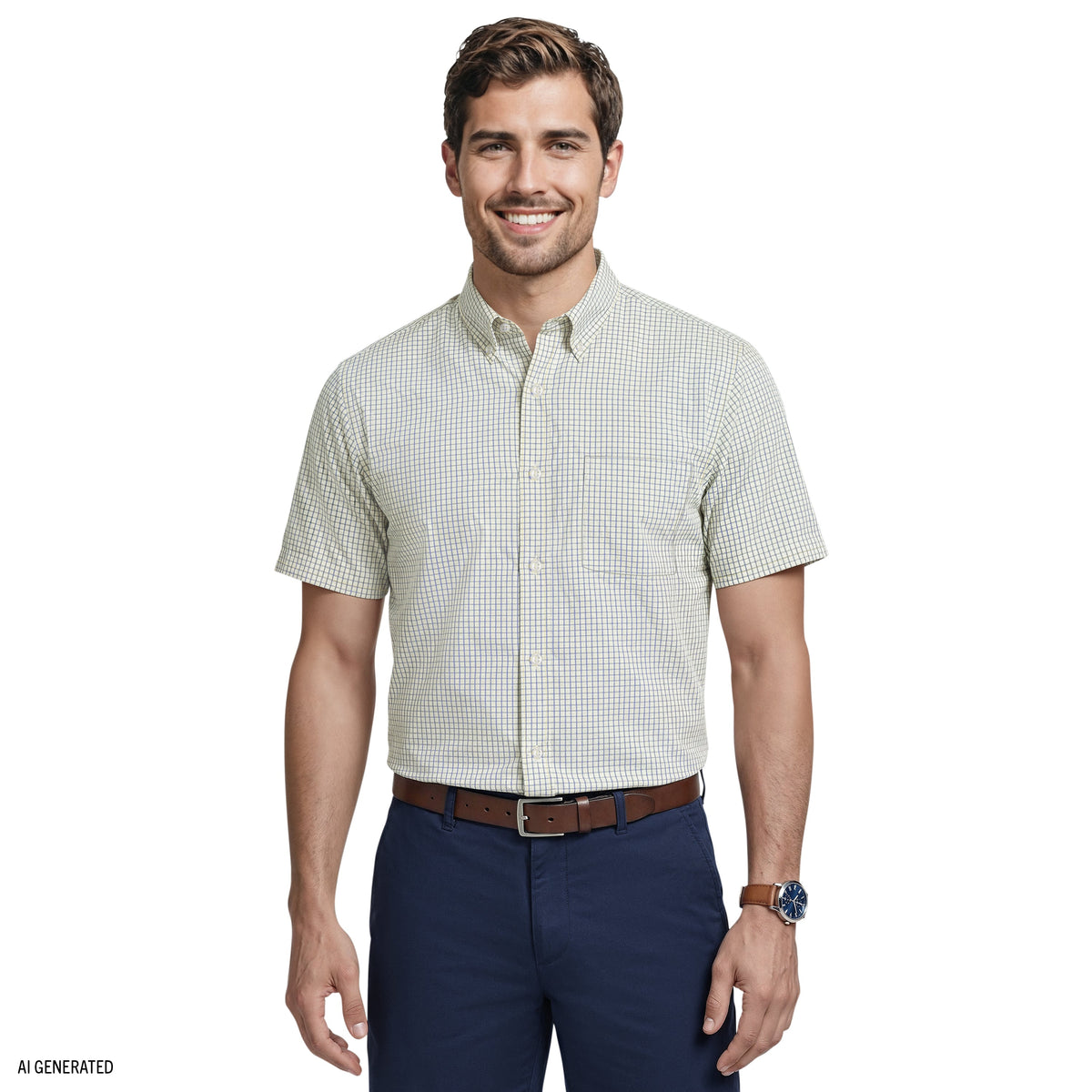 Izod ALL-OVER STRETCH S/S PLAID BUTTON-DOWN DRESS SHIRT - SUNDRESS