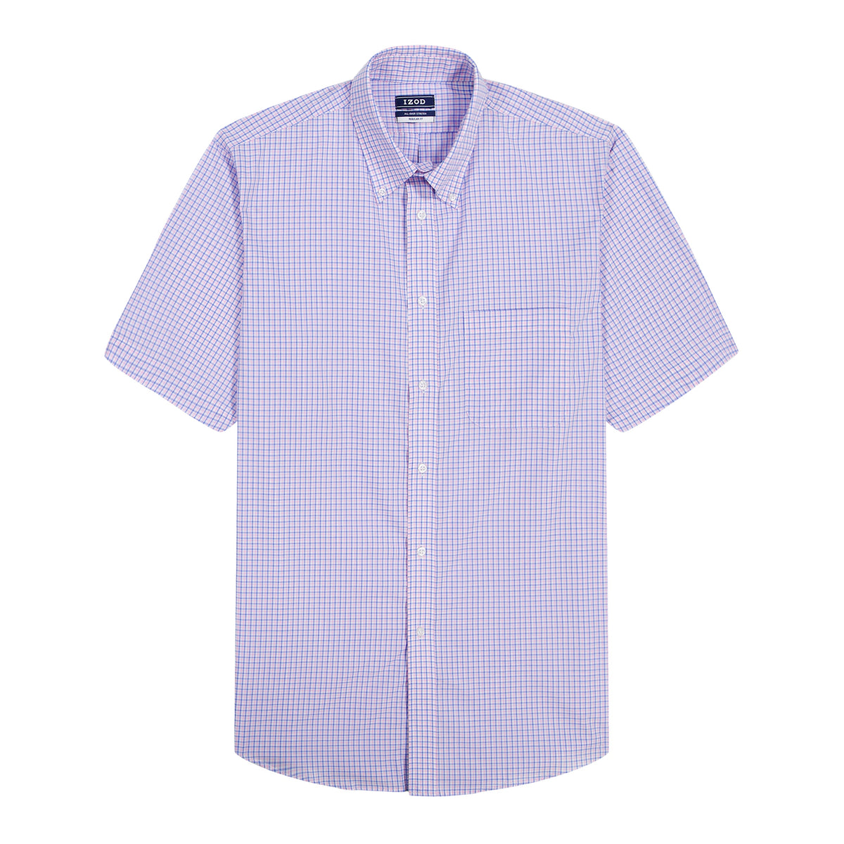 Izod ALL-OVER STRETCH S/S PLAID BUTTON-DOWN DRESS SHIRT - PRISM PINK