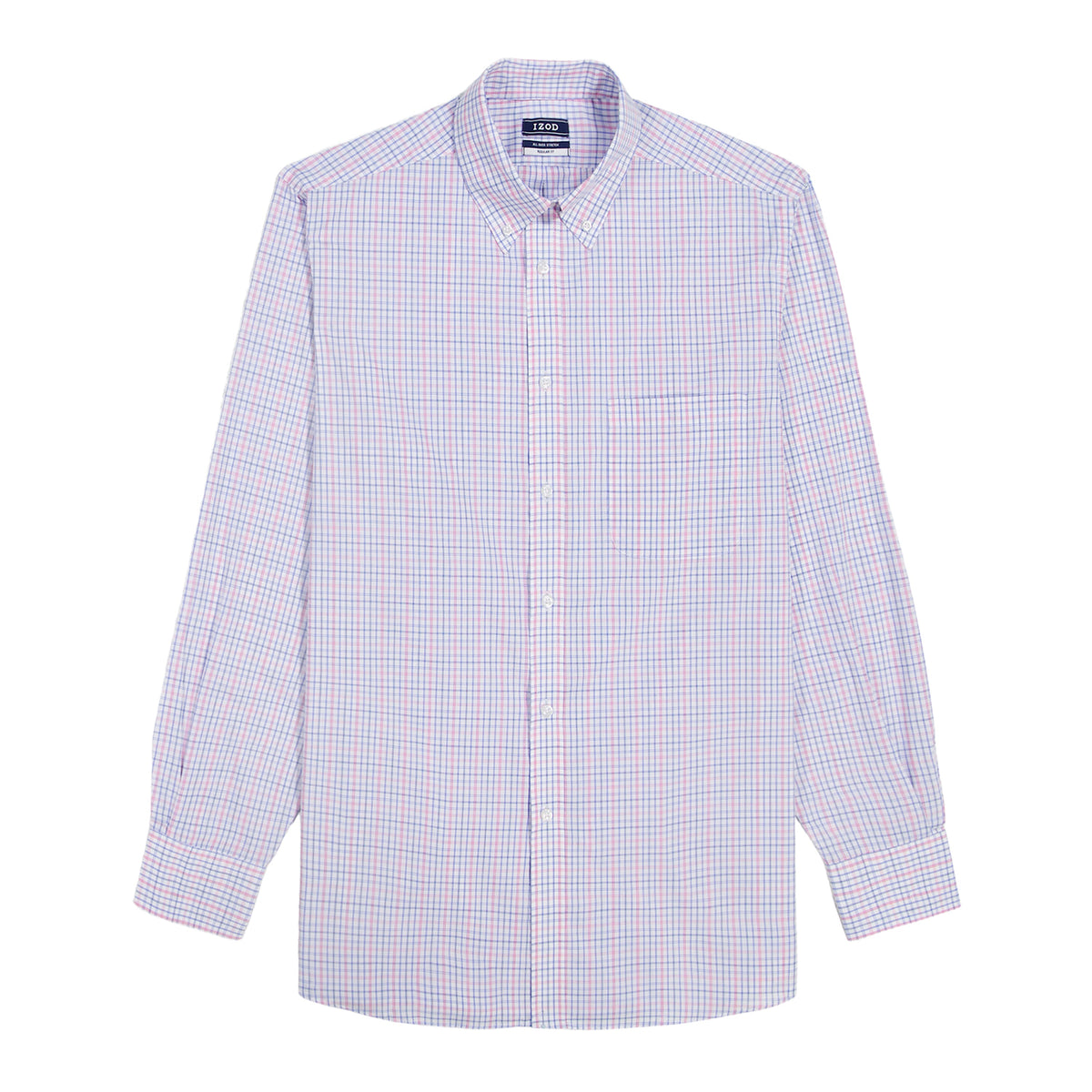 Izod ALL-OVER STRETCH L/S PLAID BUTTON-DOWN DRESS SHIRT - CONE FLOWER