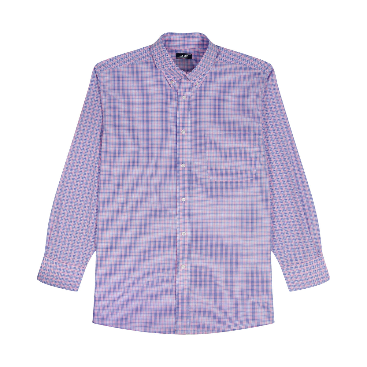 Izod ALL-OVER STRETCH L/S PLAID BUTTON-DOWN DRESS SHIRT - LILAC