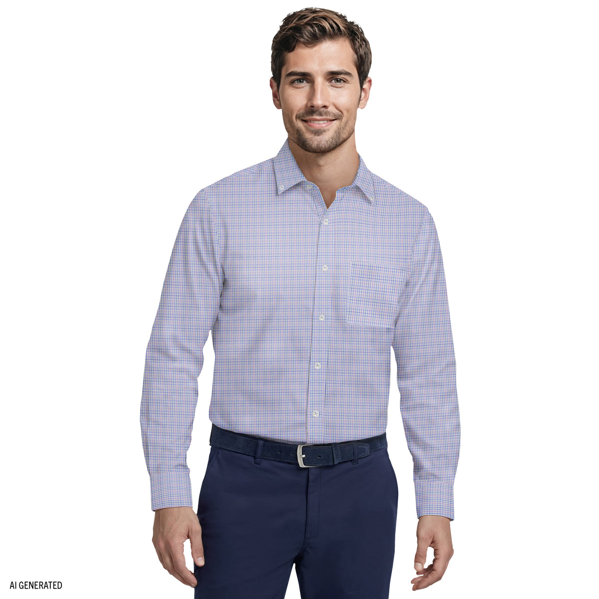 Izod ALL-OVER STRETCH L/S PLAID BUTTON-DOWN DRESS SHIRT - DAHLIA PURPLE