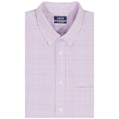 Izod ALL-OVER STRETCH L/S PLAID BUTTON-DOWN DRESS SHIRT - SHEER LILAC