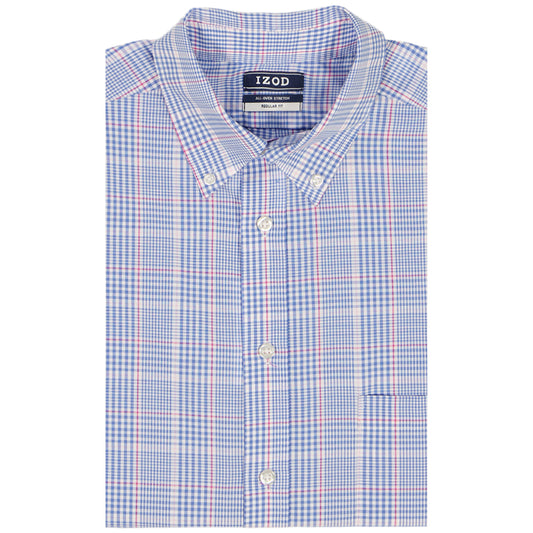 Izod ALL-OVER STRETCH L/S PLAID BUTTON-DOWN DRESS SHIRT - ULTRAMARINE