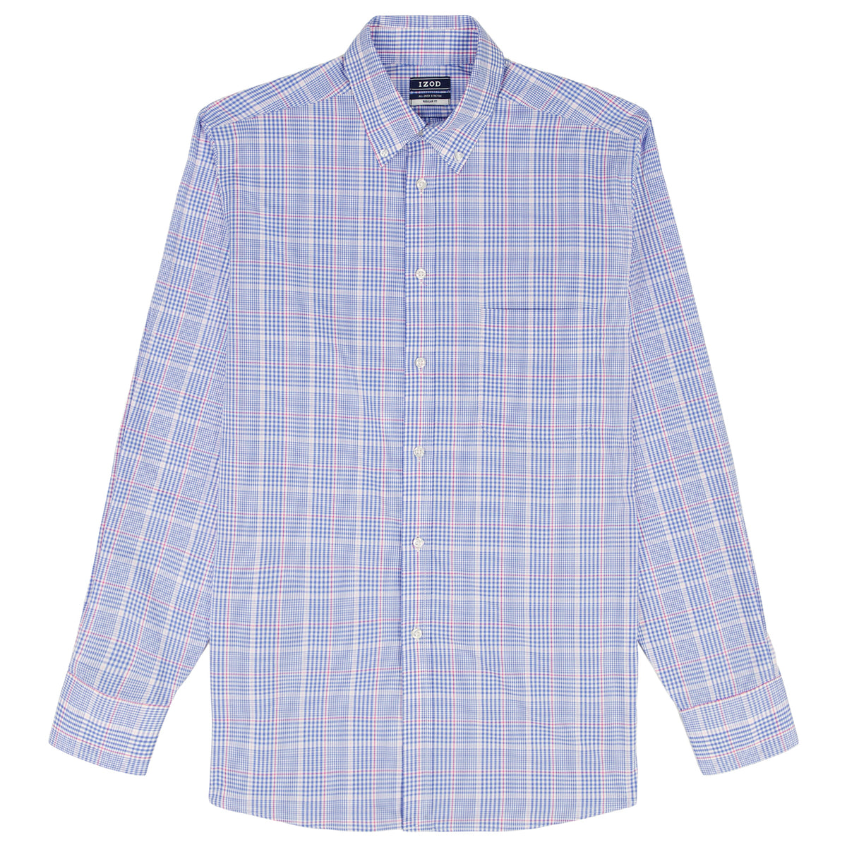 Izod ALL-OVER STRETCH L/S PLAID BUTTON-DOWN DRESS SHIRT - ULTRAMARINE
