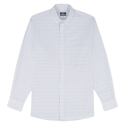 Izod ALL-OVER STRETCH L/S PLAID BUTTON-DOWN DRESS SHIRT - PAGODA BLUE
