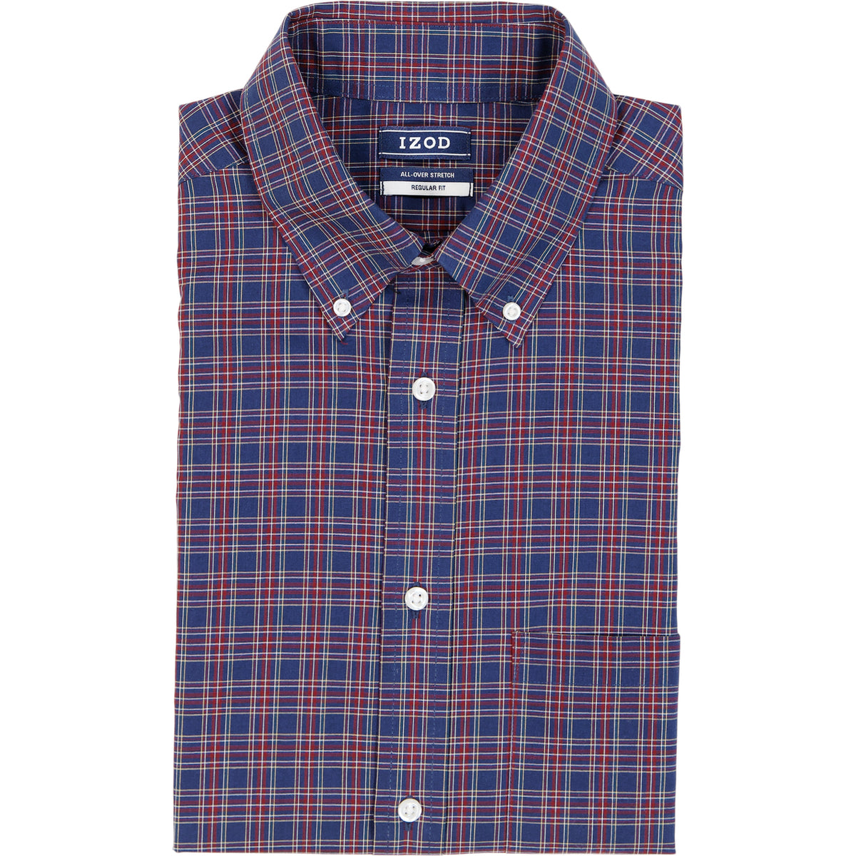 Izod All Over Stretch Tartan Button Down Dress Shirt - Medieval Blue