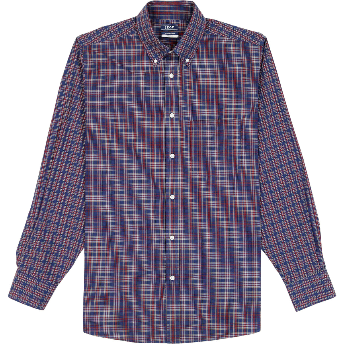 Izod All Over Stretch Tartan Button Down Dress Shirt - Medieval Blue