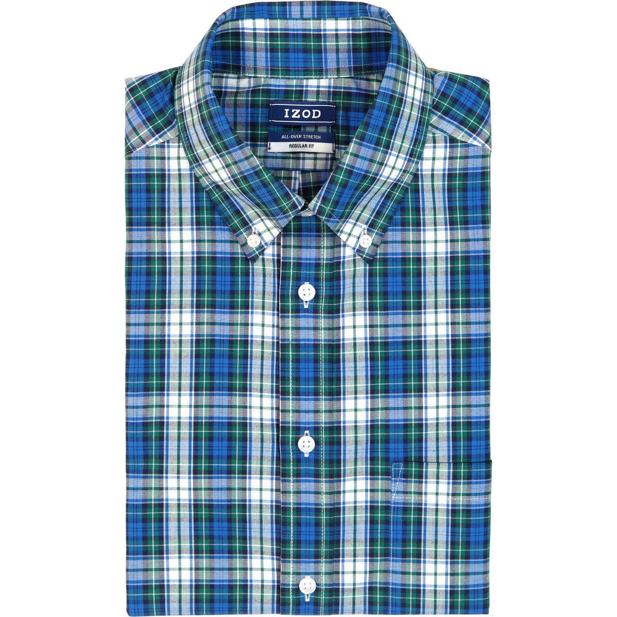 Izod All Over Stretch Tartan Button Down Dress Shirt - Evergreen