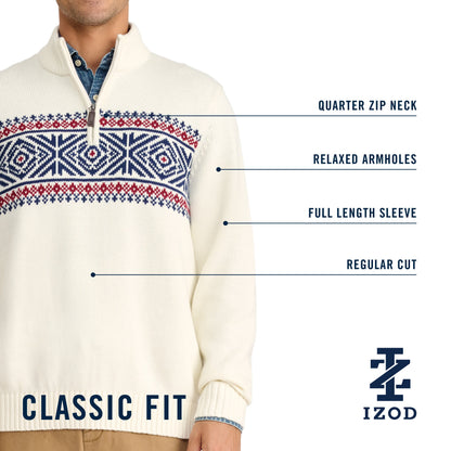 Izod Holiday Fairisle Quarter Zip Sweater - Velvet Maroon