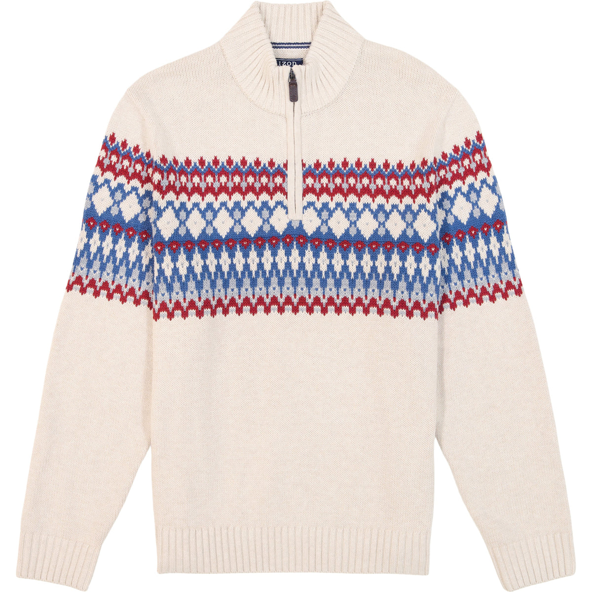 Izod Holiday Fairisle Quarter Zip Sweater - Rock Hthr