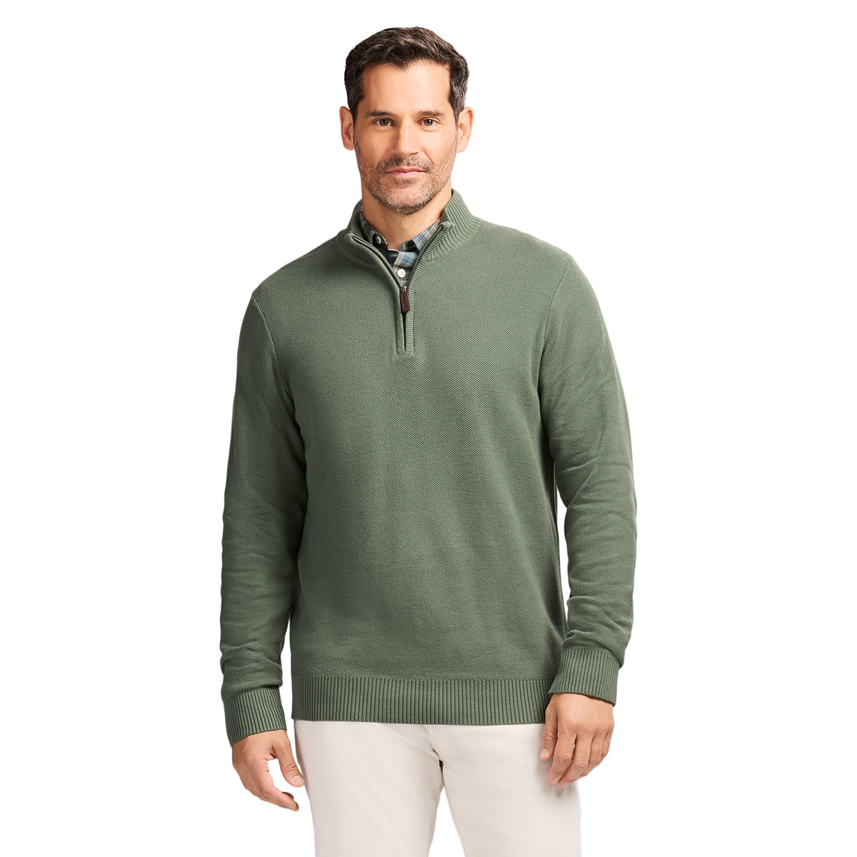 Izod Honeycomb Quarter Zip Sweater - Laurel Wreath