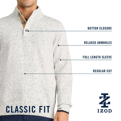 Izod Holiday Button Mock Sweater - Rock Hthr
