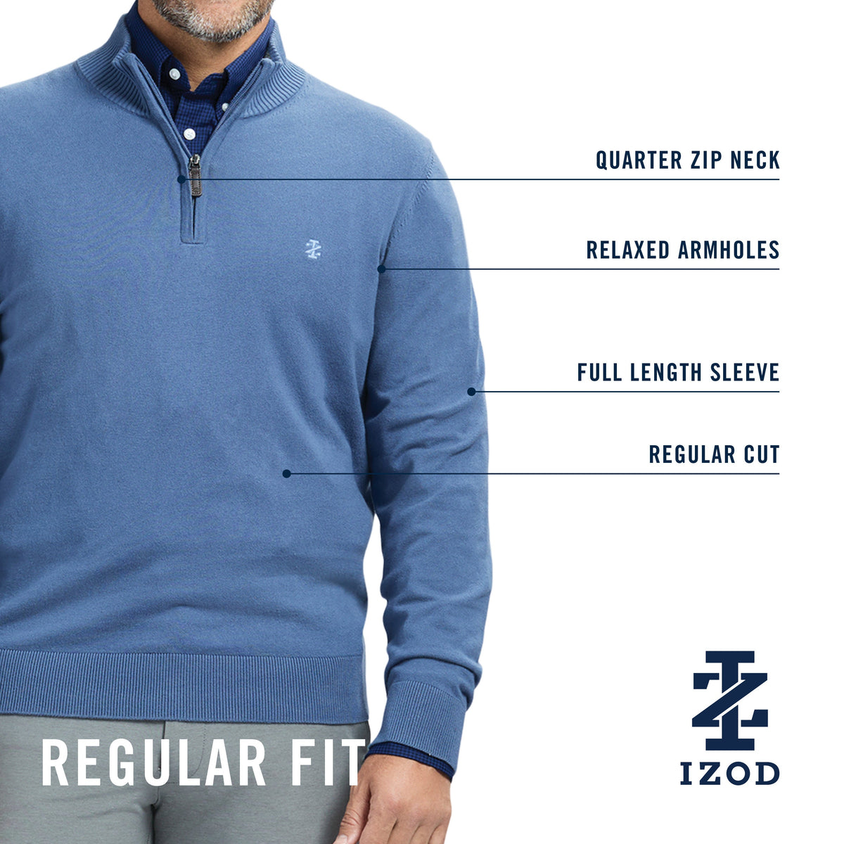 Izod Fine Gauge Quarter Zip Sweater - Lt Grey Hthr