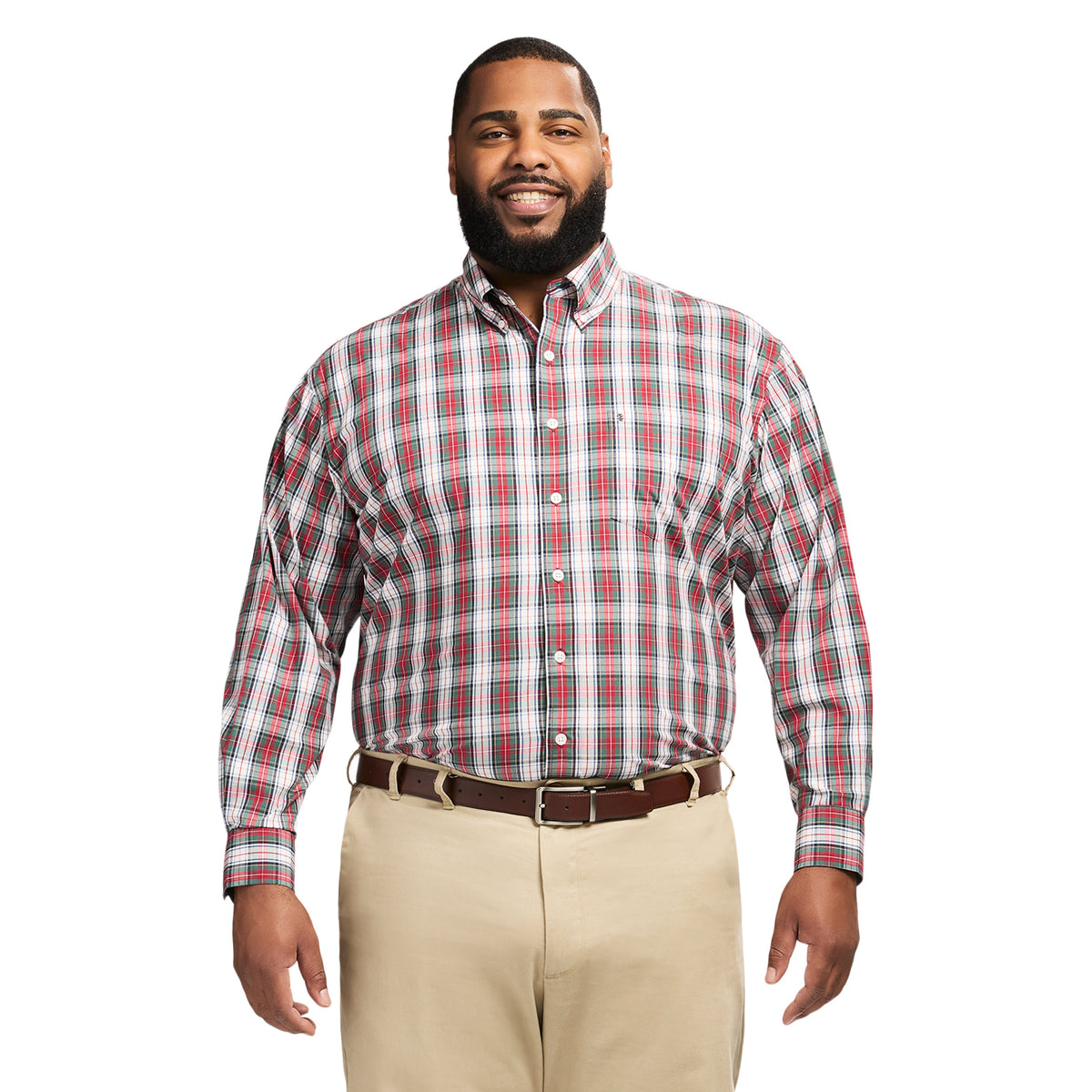 Izod Big & Tall Holiday Tartan Long Sleeve Button Down Shirt - Scarlet Sage
