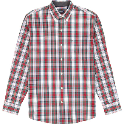 Izod Big & Tall Holiday Tartan Long Sleeve Button Down Shirt - Scarlet Sage