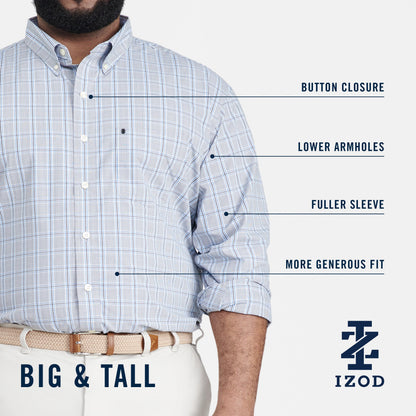 Izod Big & Tall Holiday Tartan Long Sleeve Button Down Shirt - Scarlet Sage