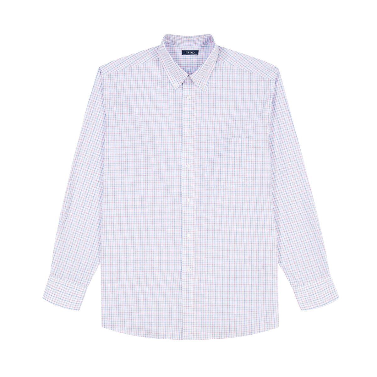 Izod All Over Stretch Plaid Button Down Dress Shirt (Button Down Collar) - Phlox Pink