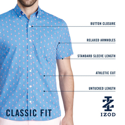 Izod Breeze Short Sleeve Printed Button Down Shirt - Bright Cobalt