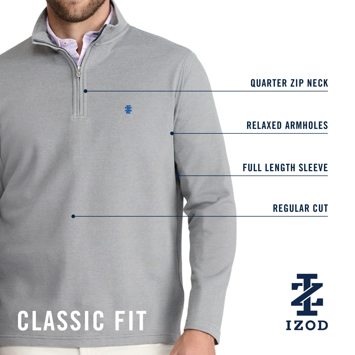 Izod Performance Comfort Striped Quarter Zip - Plum