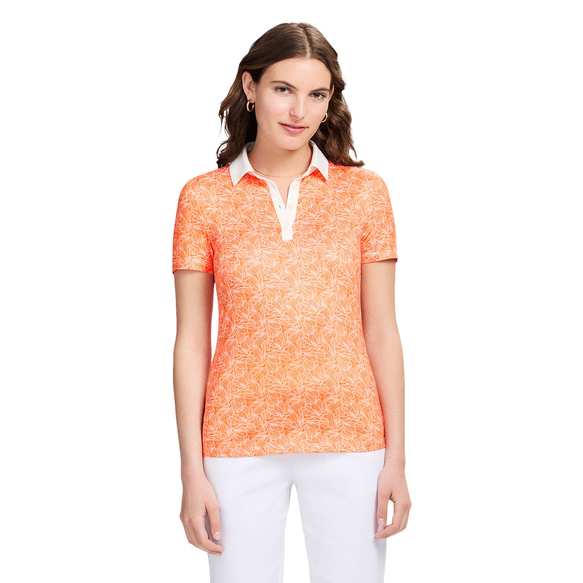 Izod ALLY PRINTED S/S POLO - VERMILLION ORANGE