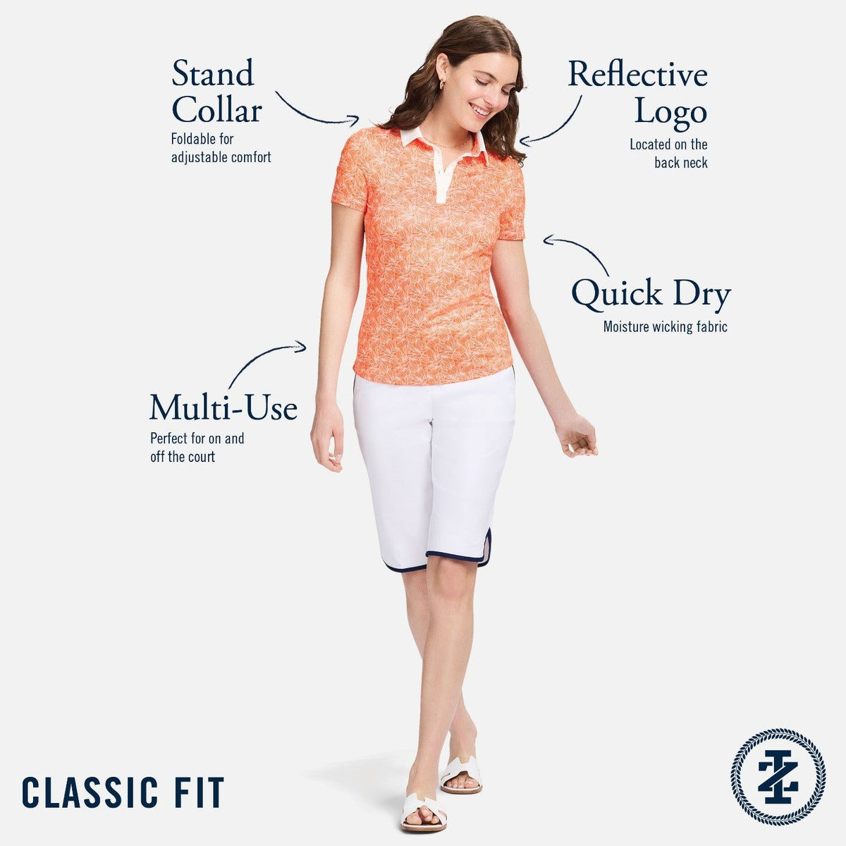 Izod ALLY PRINTED S/S POLO - VERMILLION ORANGE