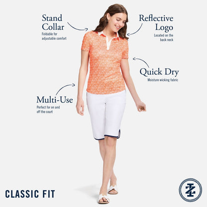 Izod ALLY PRINTED S/S POLO - VERMILLION ORANGE