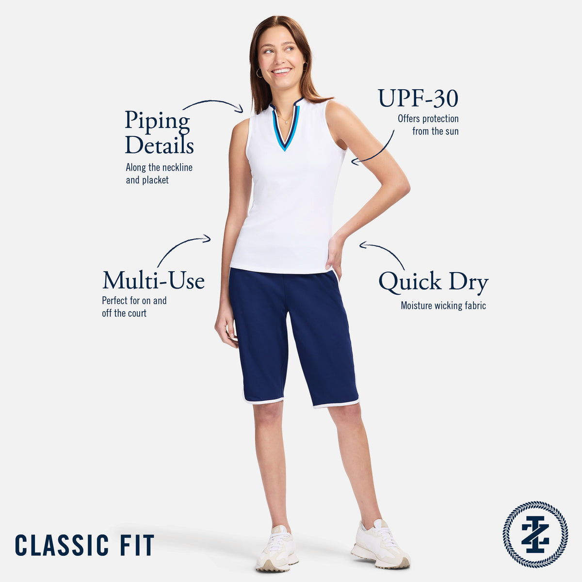 Izod VEE-RONICA COLLARLESS POLO - BRIGHT WHITE