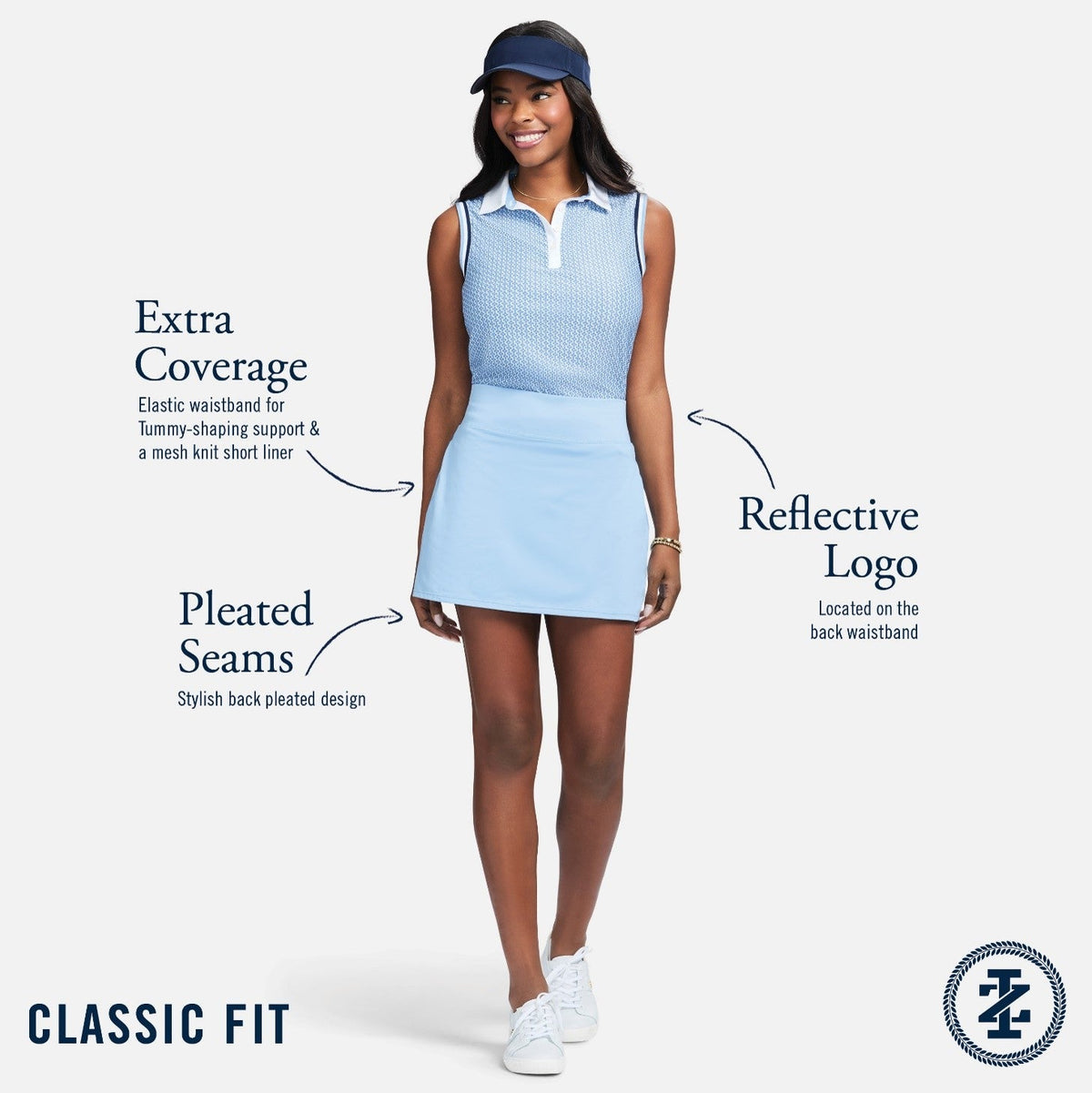 Izod Venus Pleated Back Skort - Navy