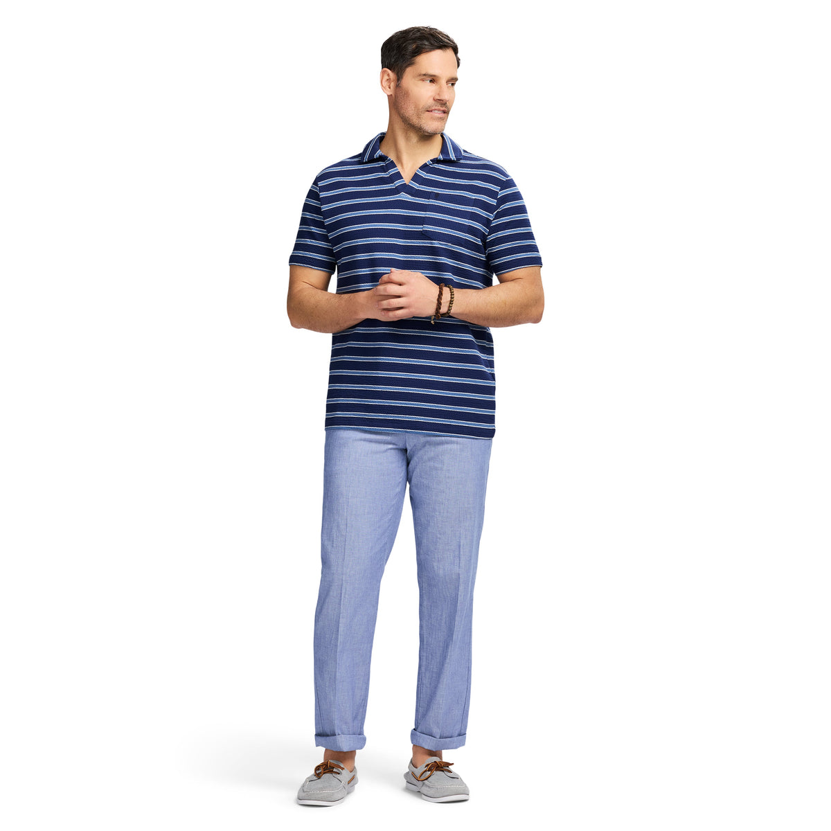 Izod Johnny Collar Textured Knit Polo - Medieval Blue