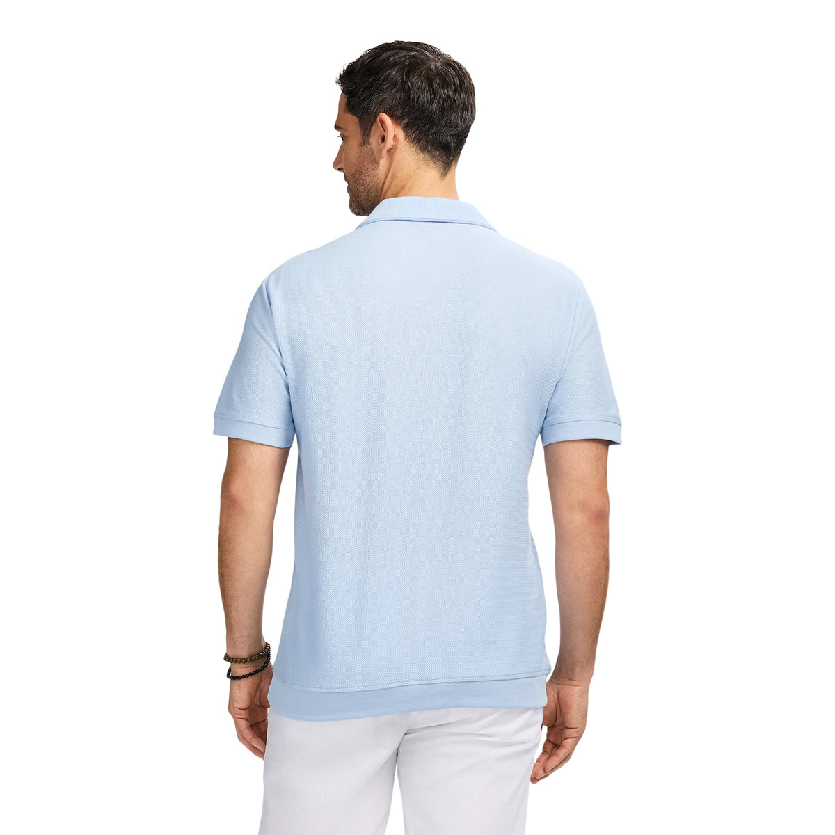 Izod Johnny Collar Textured Knit Polo - Chambray Blue