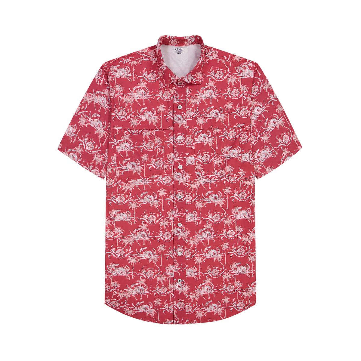 Izod SUNSHIELD PERFORMANCE S/S PRINTED BUTTON-DOWN SHIRT - HOLLY BERRY