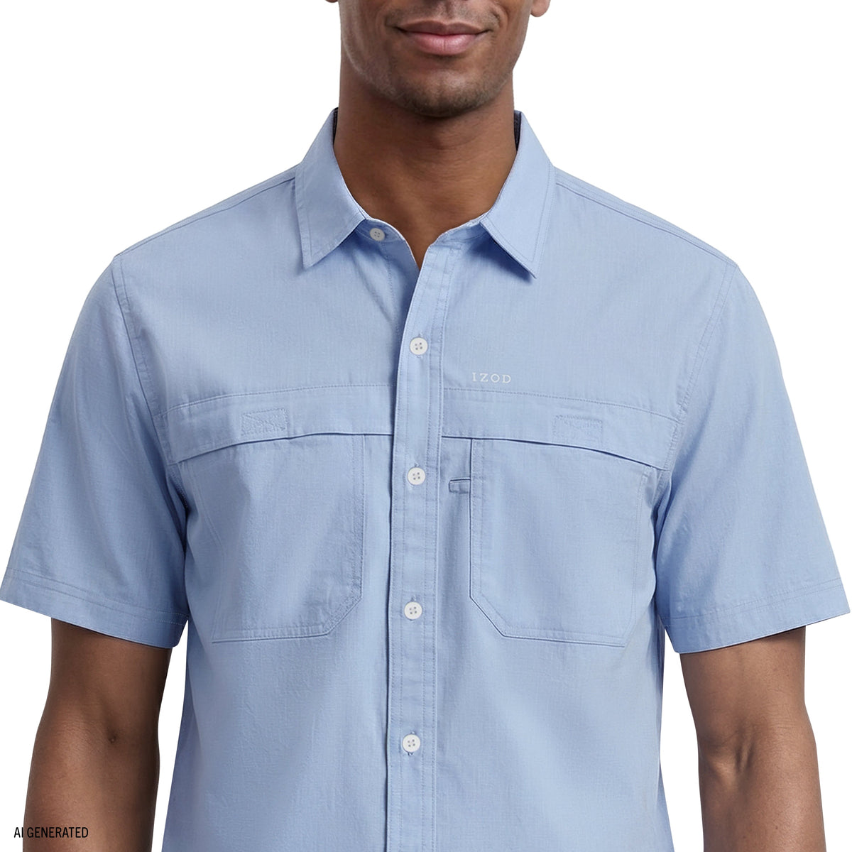 Izod SUNSHIELD PERFORMANCE S/S BUTTON-DOWN SHIRT - CHAMBRAY BLUE